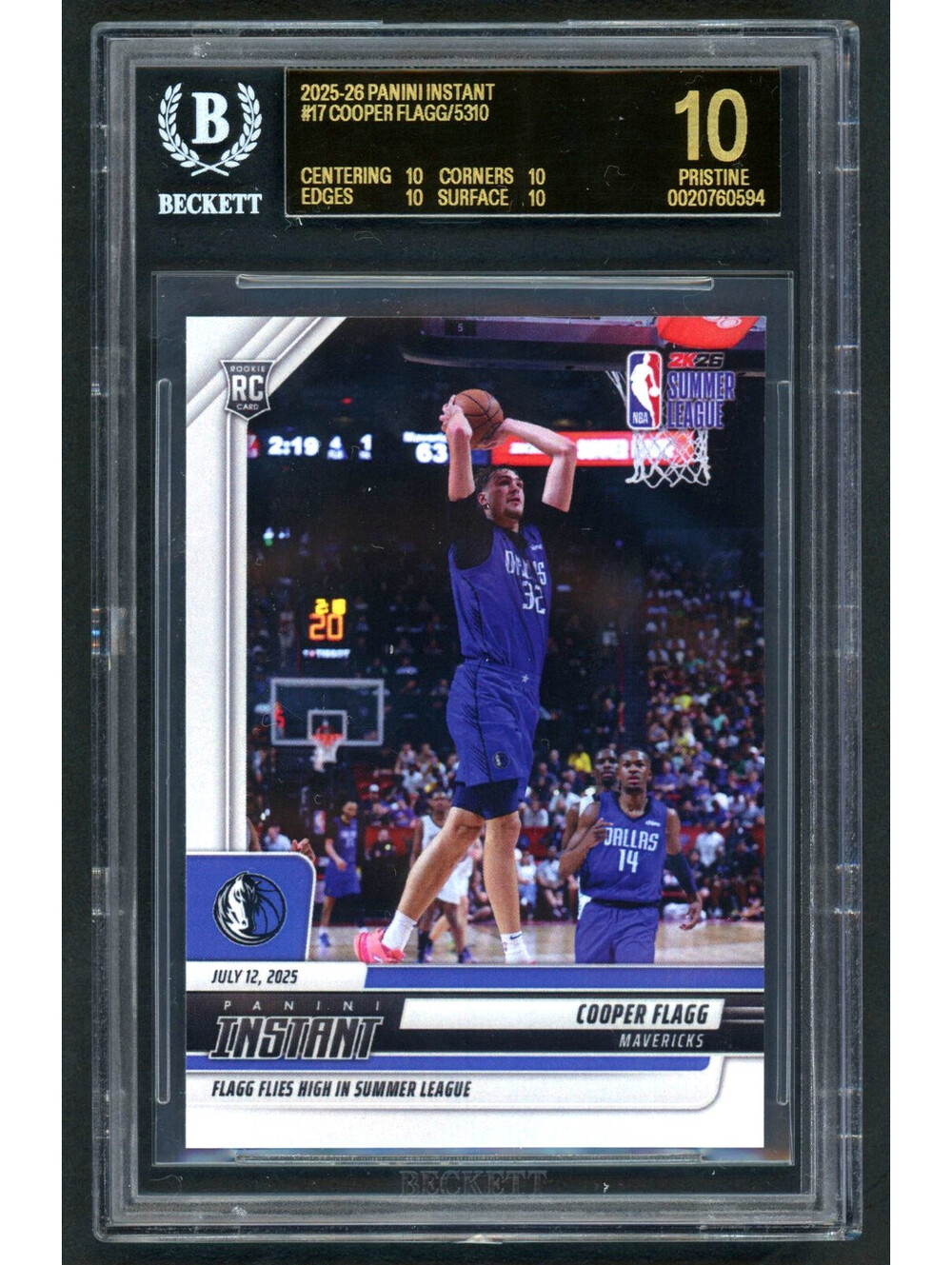2025-26 Panini Instant #17 Cooper Flagg Rookie (RC)BGS 10 Pristine Black Label